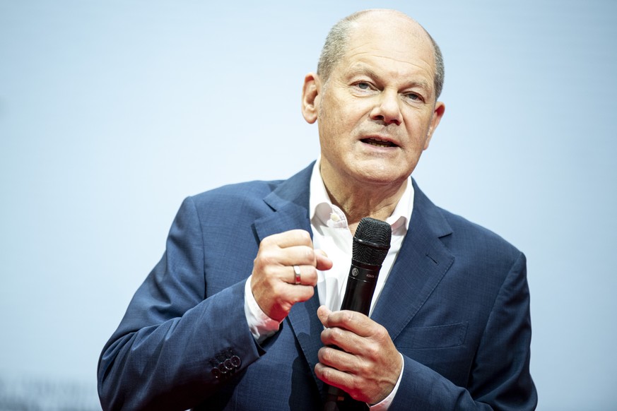 20.06.2021, Berlin: Olaf Scholz (SPD), Bundesfinanzminister und SPD-Kanzlerkandidat, spricht zum Abschluss des Digitalen SPD-Zukunftscamps im Willy-Brandt-Haus. Foto: Fabian Sommer/dpa +++ dpa-Bildfun ...