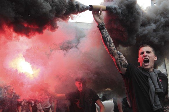 September 10, 2016 - Kiev, Ukraine - Batallion soldiers hold protest march to &#039;Kievgorstroy&#039; building after Pechersk District Court granted, then revoked bail to leader of Petrenko Kiev CC & ...