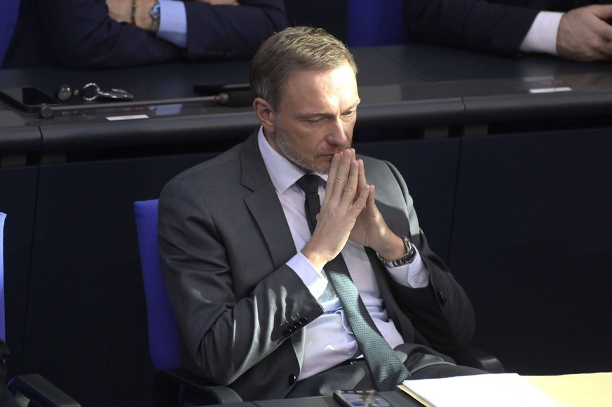 Christian Lindner in der 84. Sitzung des Deutschen Bundestages im Reichstagsgebäude. Berlin, 08.02.2023 *** Christian Lindner at the 84 session of the German Bundestag in the Reichstag building Berlin ...