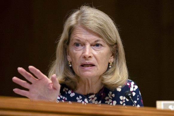 Sen. Lisa Murkowski, R-Alaska, speaks during a hearing of the Homeland Security subcommittee of the Senate Committee on Appropriations on Capitol Hill, Wednesday, April 10, 2024, in Washington. (AP Ph ...