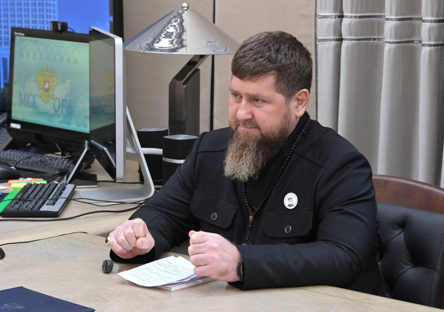 Russia Mishustin 8420565 27.04.2023 Head of Russia s Chechen Republic Ramzan Kadyrov attends a meeting with Prime Minister Mikhail Mishustin in Moscow, Russia. Alexander Astafyev / Sputnik Moscow Russ ...