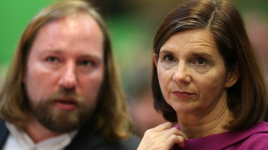 BERLIN, GERMANY - NOVEMBER 25: Green Party Member Anton &#039;Toni&#039; Hofreiter (L) and co-leader of the Green Party Katrin Goering-Eckardt attend a party federal Congress of Alliance 90/The Greens ...