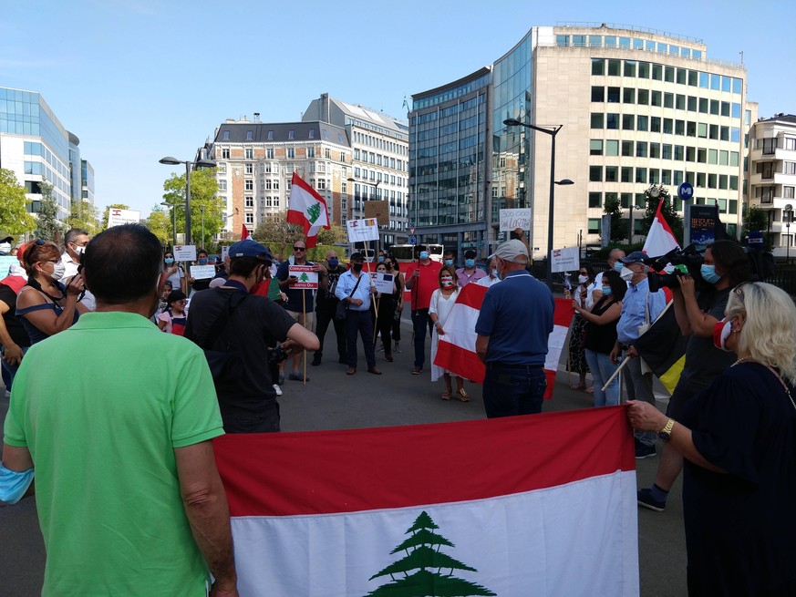 Illustration shows a protest action to support demonstrators in Lebanon after the massive explosion in Beirut, Lebanon, Sunday 09 August 2020. PUBLICATIONxINxGERxSUIxAUTxONLY ANTONYxGEVAERT 2527025