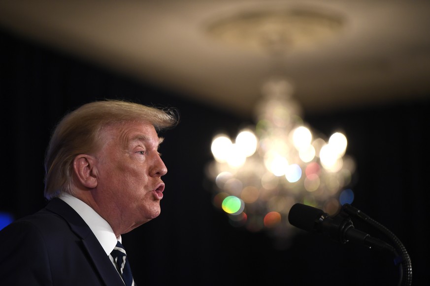 President Donald Trump speaks at Trump National Golf Club Bedminster in Bedminster, N.J., Friday, Aug. 7, 2020. (AP Photo/Susan Walsh)