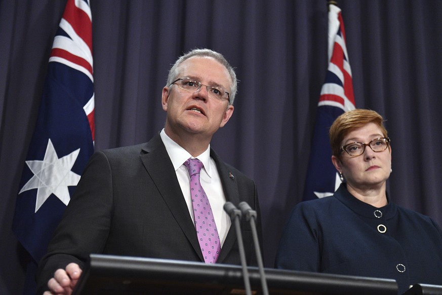 Der australische Premier Scott Morrison neben Außenministerin Marise Payne.