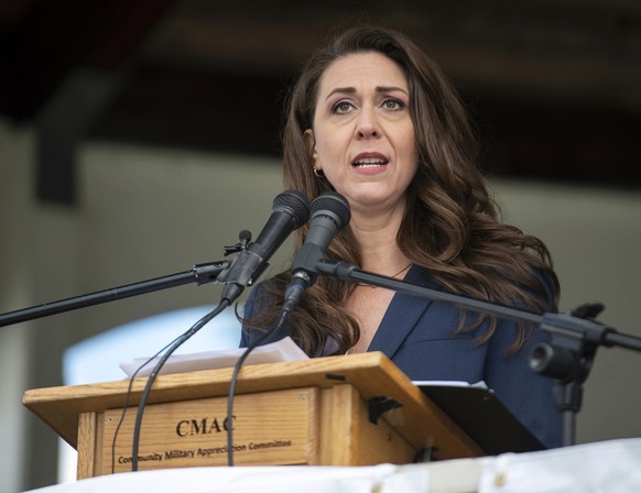 FILE - Rep. Jaime Herrera Beutler, R-Wash., speaks at a Memorial Day observance event on May 30, 2022, in Vancouver, Wash. Beutler conceded her race in Washington state's top two primary for the 3rd C ...
