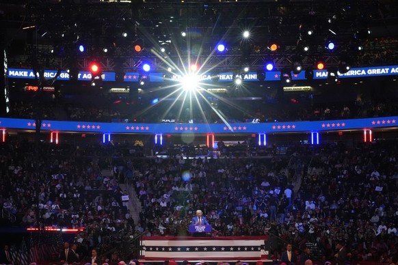 Republican presidential nominee former President Donald Trump speaks at a campaign rally at Madison Square Garden, Sunday, Oct. 27, 2024, in New York. (AP Photo/Alex Brandon)