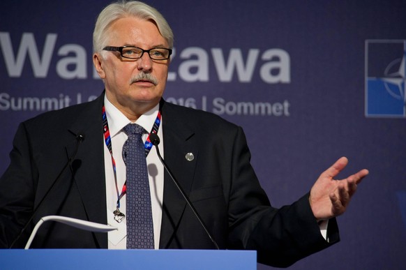 The chief of Polish diplomacy Witold Waszczykowski at the press conference organized shortly before the NATO summit, National Stadium, Warsaw on July 8th, 2016. PUBLICATIONxINxGERxSUIxAUTxONLY bew1B37 ...