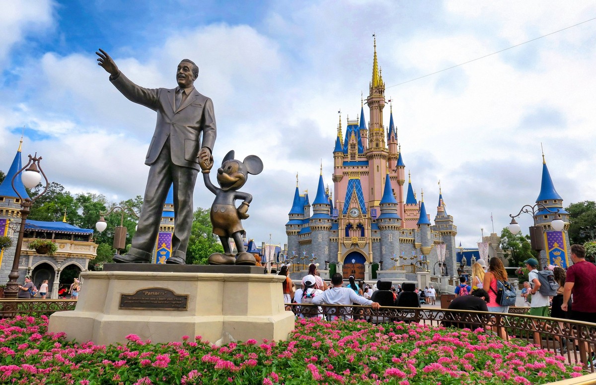 US-FLA-DESANTIS-DISNEY-OS The Partners statue of Walt Disney and Mickey Mouse, at Cinderella Castle at the Magic Kingdom, at Walt Disney World, in Lake Buena Vista, Florida, photographed June 3, 2023. ...