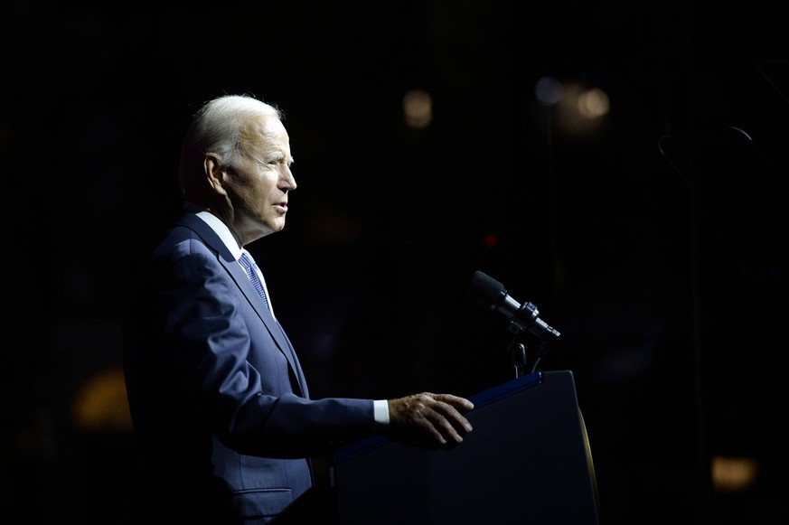 President Joe Biden delivers a prime-time speech addressing the fight for, and threats to, democracy within the nation outside Independence National Historic Park in Philadelphia, Pennsylvania on Thur ...