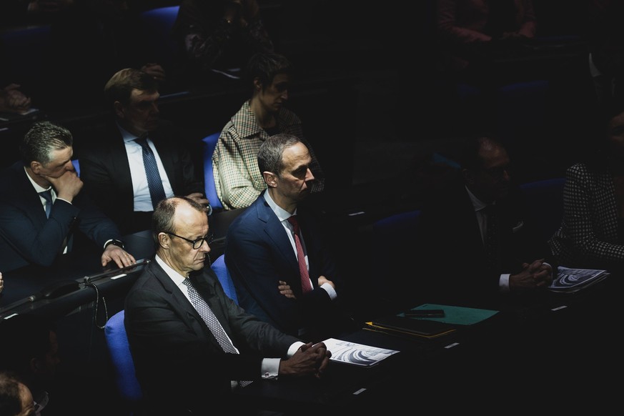 Friedrich Merz, CDU-Parteivorsitzender, aufgenommen im Rahmen einer Sitzung des Deutschen Bundestages in Berlin, 08.02.2023. Berlin Deutschland *** Friedrich Merz, CDU party chairman, taken during a s ...