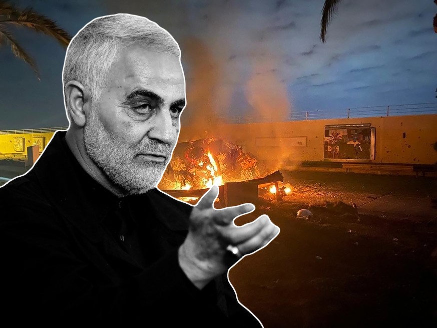 GRAPHIC CONTENT - Two US helicopters attacked two convoy carrying the Quds Force commander of the Iranian Revolutionary Guard Corps near Baghdad airport, four were killed along with Qassim Suleimani a ...