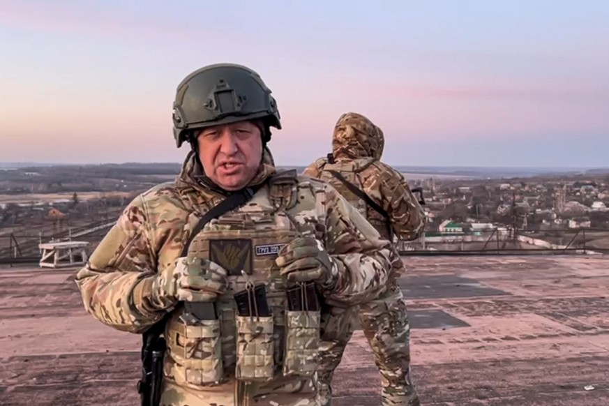 FILE - In this image from video provided by the Prigozhin Press Service on Friday, March 3, 2023, mercenary chief Yevgeny Prigozhin speaks from an unspecified location in Ukraine and calls on Ukrainia ...