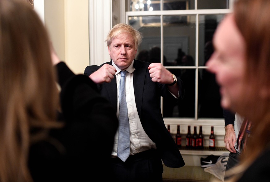 . 13/12/2019. London, United Kingdom. Boris Johnson Election Night. Britain s Prime Minister Boris Johnson watches the exit polls and early Northern election results come through in the 2019 General e ...