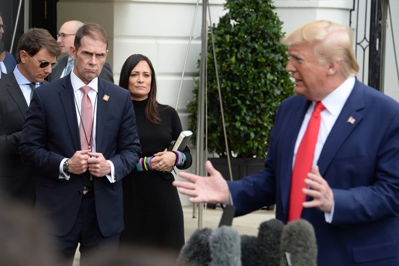 October 25, 2019, Washington DC, USA: 10/25/19 The White House - Washington DC..President Donald Trump stops to speak with reporters on his way to Marine One on the South Lawn of The White House.White ...