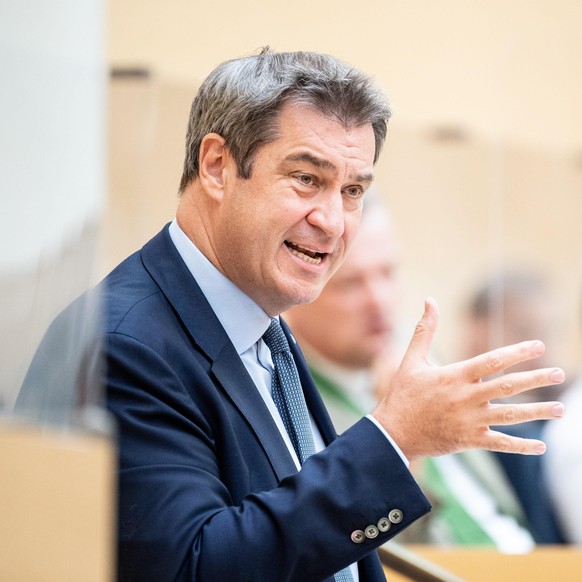 Markus Söder (CSU), Ministerpräsident von Bayern, gibt während der Sitzung des bayerischen Landtags seine Regierungserklärung zur Klimaschutzpolitik ab. +++ dpa-Bildfunk +++