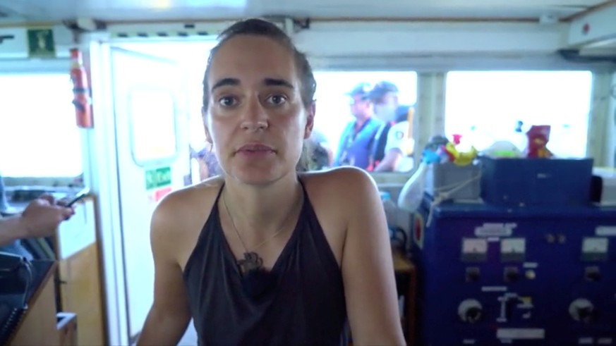 A screen grab taken from a video shows Sea Watch captain Carola Rackete speaking to camera from on board ship near Lampedusa, Italy, on June 26, 2019. Sea-Watch International via REUTERS THIS IMAGE HA ...