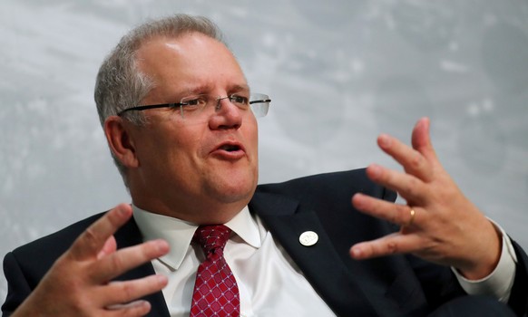 FILE PHOTO: Australia's Treasurer Scott Morrison speaks during an interview with Reuters at the G20 Meeting of Finance Ministers in Buenos Aires, Argentina, July 22, 2018. REUTERS/Marcos Brindicci/Fil ...