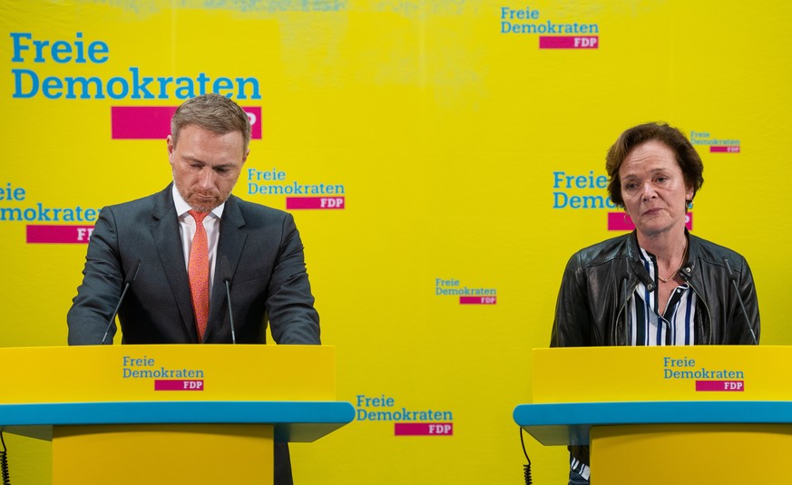Christian Lindner, Vorsitzender der FDP-Bundestagsfraktion und Parteivorsitzender, und Anna von Treuenfels-Frowein (FDP), Spitzenkandidatin zur Bürgerschaftswahl in Hamburg.