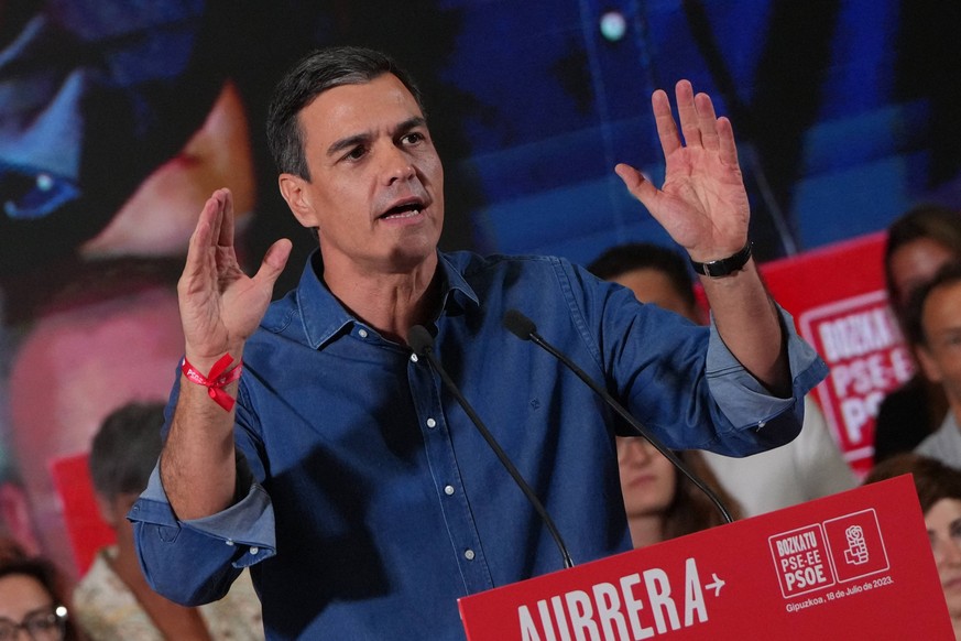 PSOE Campaign Rally - San Sebastian The President of the Government and PSOE candidate for re-election, Pedro Sanchez during a PSOE election rally at the Kursaal, on July 18, 2023, in San Sebastian, G ...