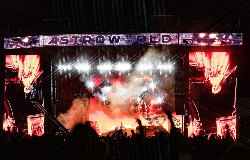 November 9, 2019, Houston, TX, USA: HOUSTON, TEXAS - NOVEMBER 09: Travis Scott performs during the second annual Astroworld Festival at NRG Park on November 9, 2019 in Houston, Texas. Photo: Trish Bad ...