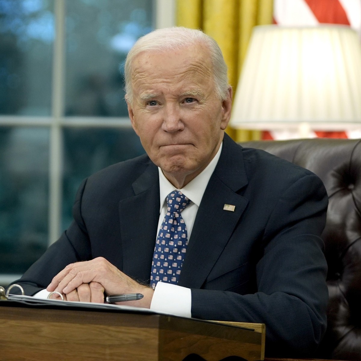 FILE - President Joe Biden speaks from the Oval Office of the White House in Washington, Sept. 30, 2024. (AP Photo/Mark Schiefelbein, File)