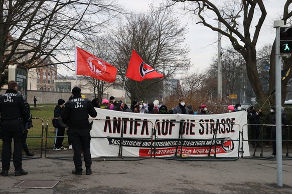 Antifaschistischer Protest in Gera, Sachsen.