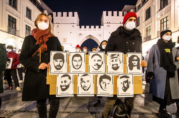February 19, 2021, Munich, Bavaria, Germany: Demonstrators in Munich, Germany ''say their names'' and spell them out for the victims of the Hanau terror attack. Scenes from the Munich one-year memoria ...