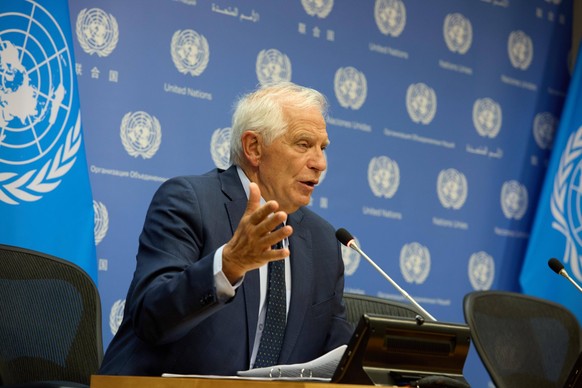 September 21, 2022, New York, NY, USA: Mr. Josep Borrell, High Representative of the Union for Foreign Affairs and Security Policy and Vice-President of the European Commission. Briefs reporters on th ...