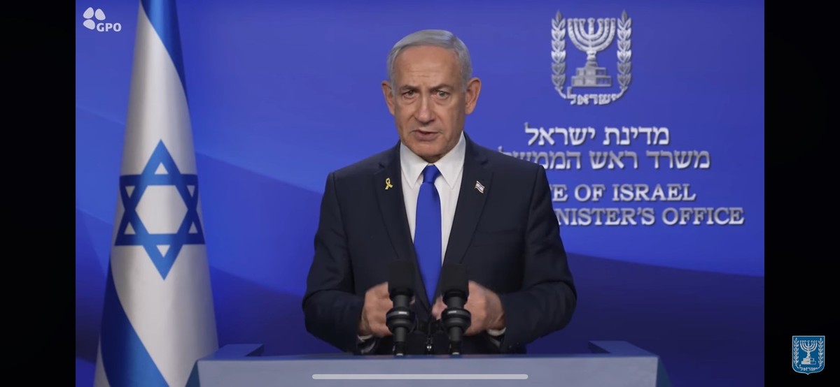 13.06.2025, Israel, Tel Aviv: Dieser Video-Screenshot zeigt den israelischen Ministerpr�sidenten Benjamin Netanjahu bei einer Videoansprache. Foto: XinHua/dpa - ACHTUNG: Nur zur redaktionellen Verwend ...