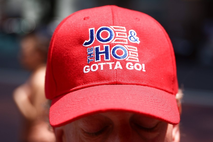 Trump Supporters In NYC After Trump Assassination Attempt Joe And the Hoe Gotta Go cap is seen while Donald Trump s supporters demonstrate in front of Trump Tower building a day after the former U.S.  ...