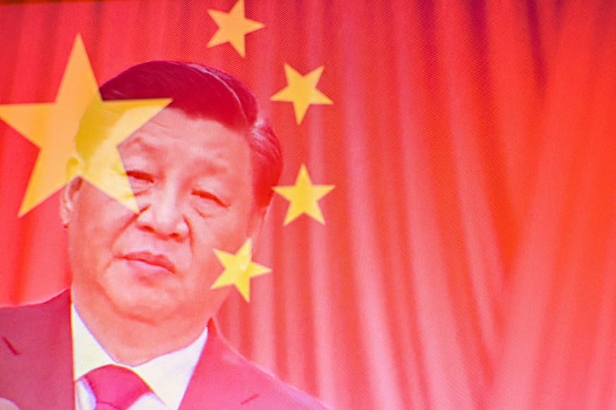 October 16, 2022, Cours la Ville, Auvergne Rhone Alpes, France: Xi Jinping, president of the People s Republic of China, delivers a speech seen on a computer screen, during the opening ceremony of the ...