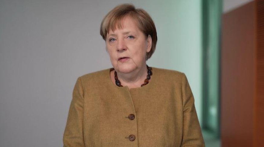 Bundeskanzlerin Angela Merkel in ihrem wöchentlichen Video-Podcast.