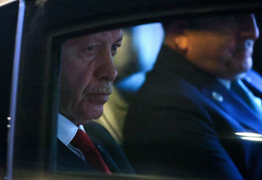 SAMARKAND, UZBEKISTAN SEPTEMBER 16, 2022: Turkey s President Recep Tayyip Erdogan is seen in the car before a bilateral meeting with Russia s President Vladimir Putin on the sidelines of a SCO Heads o ...