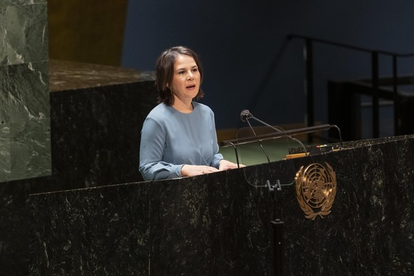 Außenministerin Annalena Baerbock spricht vor den Vereinten Nationen. 