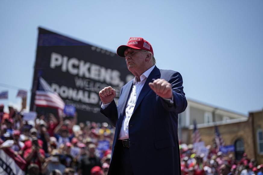 Former President Donald Trump speaks during a rally, Saturday, July 1, 2023, in Pickens, S.C. (AP Photo/Chris Carlson)