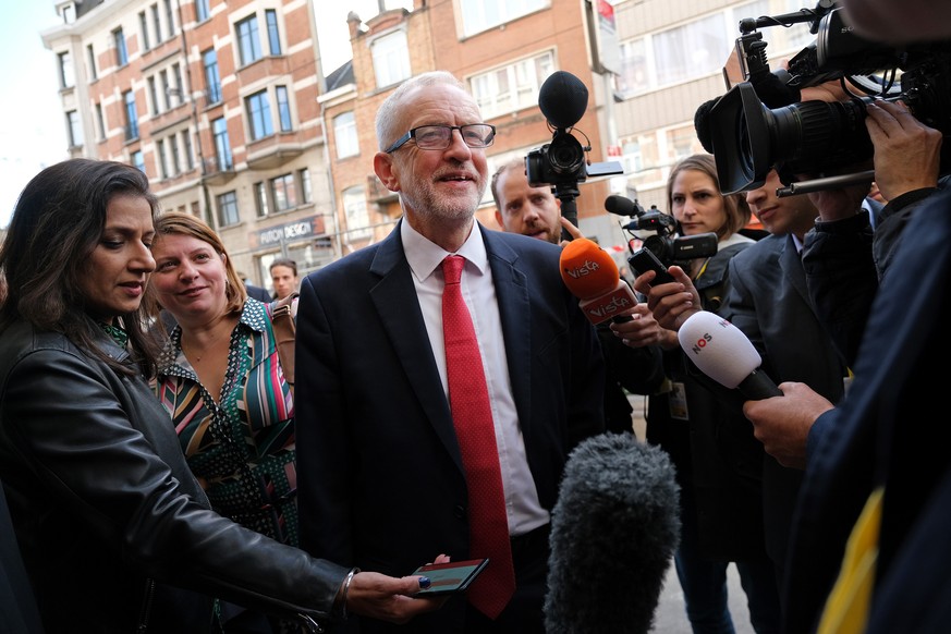 BRUSSELS, BELGIUM - OCTOBER 17: Leader of the British Labour Party Jeremy Corbyn arrives at a gathering of European Socialists prior to a summit of European Union leaders on October 17, 2019 in Brusse ...