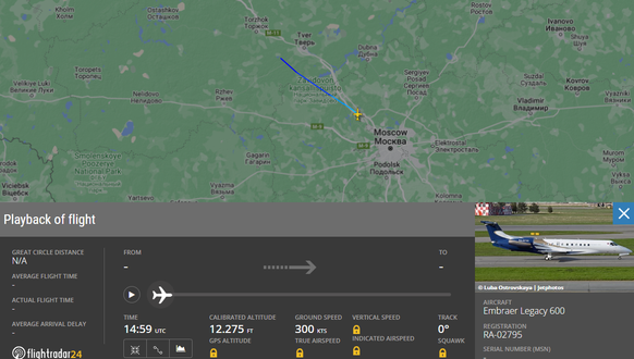 Der Flug Prigoschins von Moskau nach St. Petersburg verschwand plötzlich vom Radar.