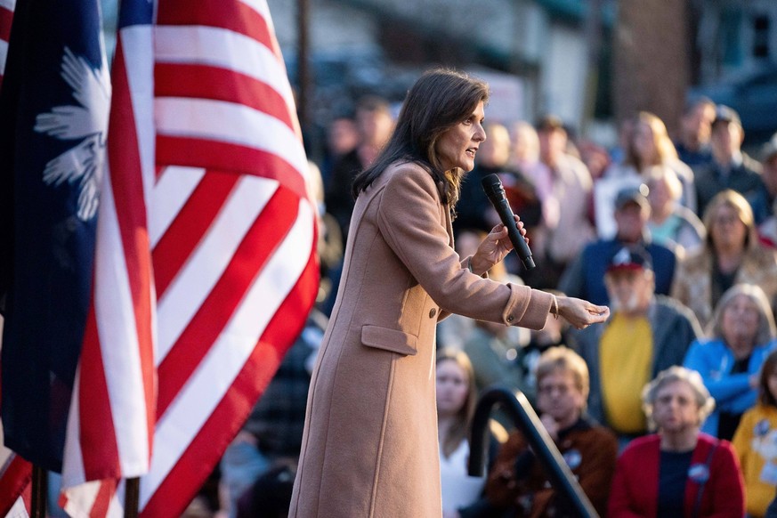 February 17, 2024, Irmo, South Carolina, United States: Republican presidential candidate Nikki Haley speaks to a crowd during a campaign rally in Irmo. .South Carolina Republicans vote in their presi ...