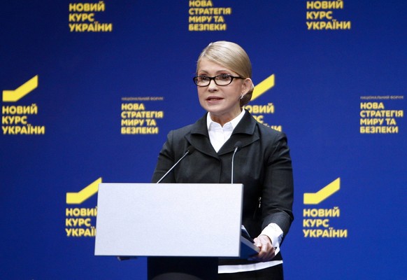 KIEV, UKRAINE - OCTOBER 30, 2018: The leader of the Batkivshchyna Party, Yulia Tymoshenko (Julia Timoshenko), speaks at the national Ukrainian forum, New Strategy for Peace and Security. Anton Klinkov ...