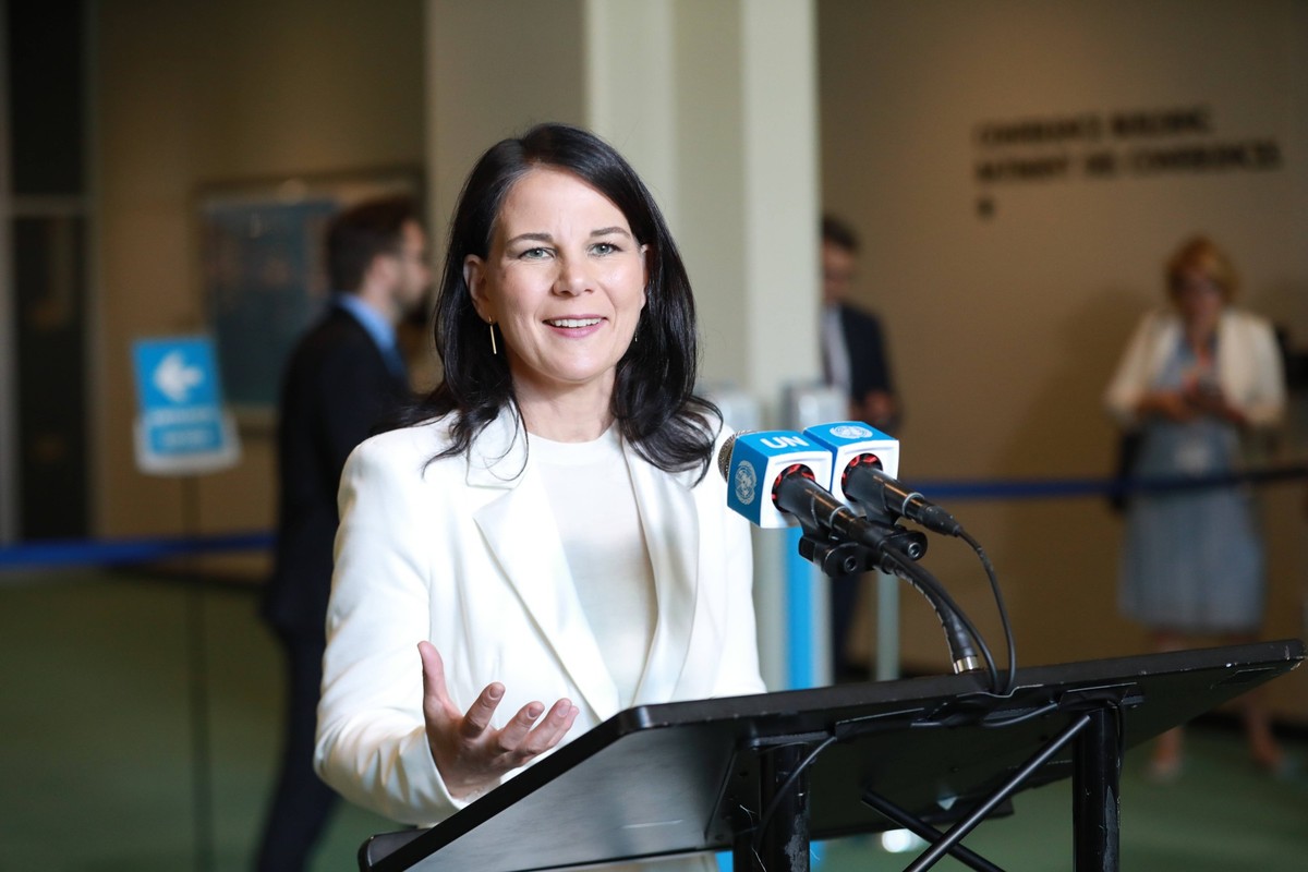 250602 -- UNITED NATIONS, June 2, 2025 -- Annalena Baerbock speaks to the press after being elected president of the upcoming 80th session of the UN General Assembly at the UN headquarters in New York ...