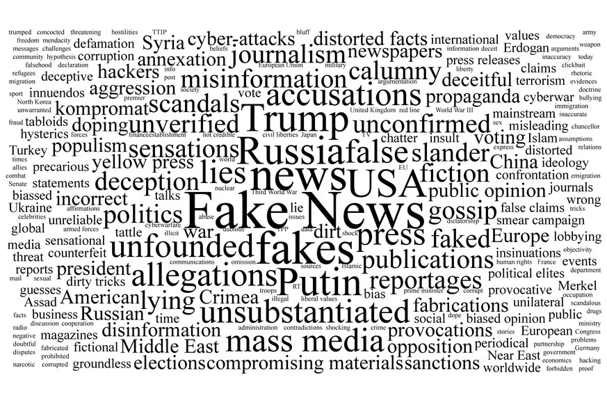 Word tag cloud on the topic of fake news PUBLICATIONxINxGERxSUIxAUTxONLY Copyright: xservickuzx Panthermedia22718445
