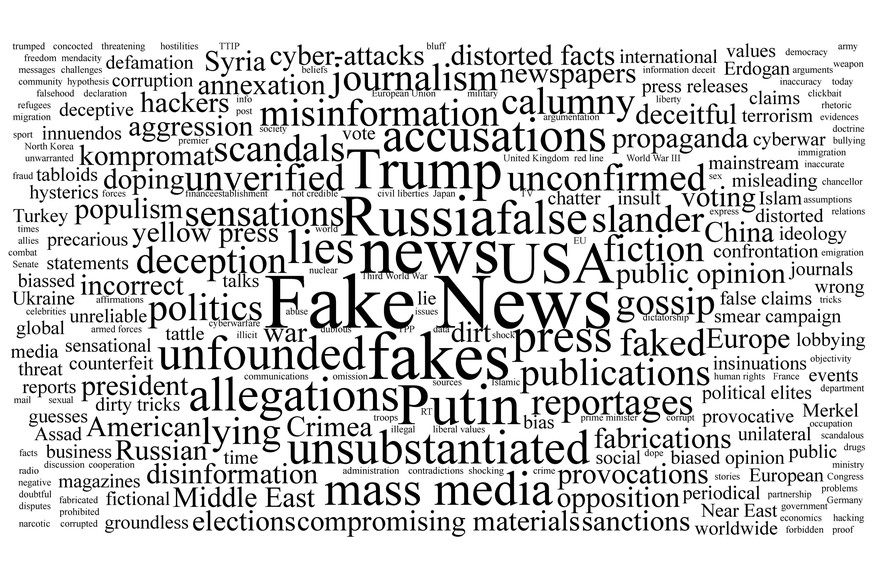 Word tag cloud on the topic of fake news PUBLICATIONxINxGERxSUIxAUTxONLY Copyright: xservickuzx Panthermedia22718445