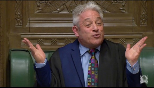 FILE PHOTO: Speaker of the House John Bercow speaks in Parliament, in London, Britain, March 18, 2019, in this screen grab taken from video. Reuters TV via REUTERS/File Photo