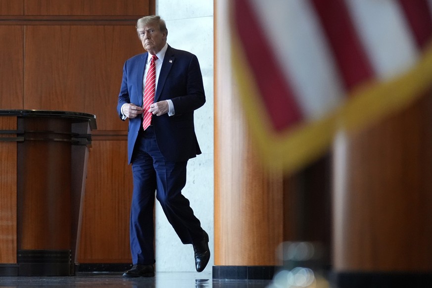 Republican presidential candidate former President Donald Trump arrives to speak after meeting with members of the International Brotherhood of Teamsters at their headquarters in Washington, Wednesday ...