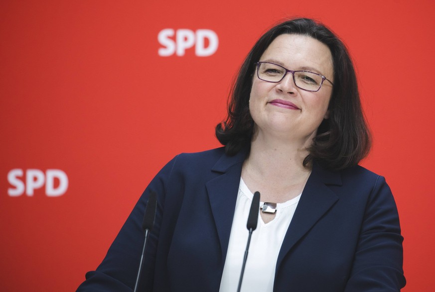 News Themen der Woche News-Bilder des Tages Andrea Nahles, SPD Fraktionsvorsitzende bei einer Pressekonferenz im Willy-Brand-Haus in Berlin. 02.07.2018. Berlin Deutschland *** Andrea Nahles SPD party  ...