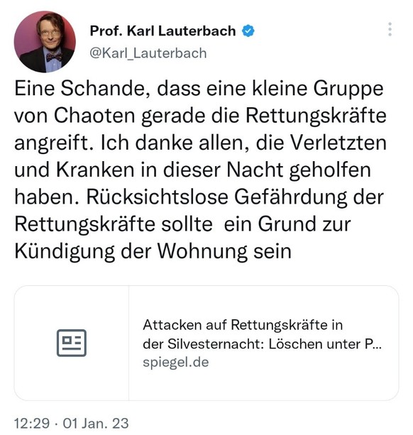 Karl Lauterbach hat diesen Tweet kurz darauf wieder gelöscht.