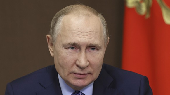 Russian President Vladimir Putin chairs a meeting of the coordination council to meet the needs of Russia's Armed Forces via a video conference in Sochi, Russia, Wednesday, Nov. 2, 2022. (Mikhail Metz ...