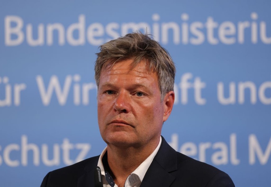 BERLIN, GERMANY - AUGUST 15: German Economy and Climate Action Minister Robert Habeck speaks to the media to announce the German government's move to allow utilities to raise the price for consumers f ...