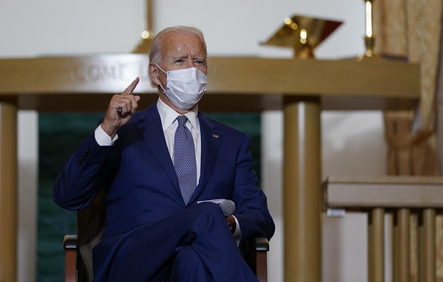 Democratic presidential candidate former Vice President Joe Biden meets with community members at Grace Lutheran Church in Kenosha, Wis., Thursday, Sept. 3, 2020. (AP Photo/Carolyn Kaster)
